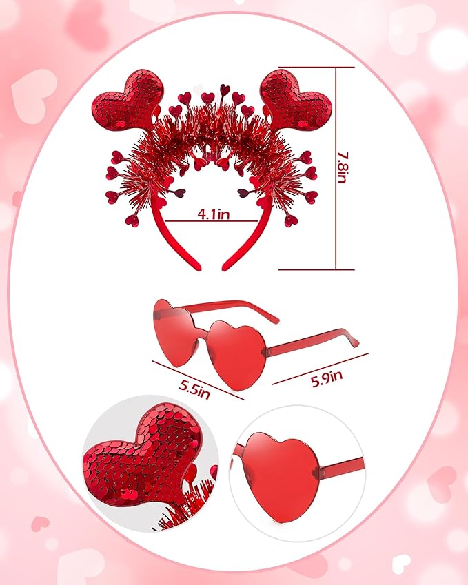 Heart Headband Valentines Day Headband with Red Heart Shape Sunglasses Valentine Accessories for Valentine Wedding Anniversary Party Favors