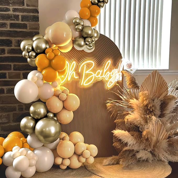 Yellow White Nude Gold Balloon Garland Arch Kit, 160Pcs Boho Latex Balloons Different Sizes 18 12 10 5 inch for Birthday Baby Shower Anniversary Party Decorations