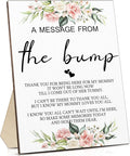 Roowest Cool Baby Shower Tabletop Decoration a Message from the Bump Wooden Baby Shower Games Sign Greenery Cute Gender Reveal Party Thank You Sign, 11.2 x 8.66 Inches(Floral)