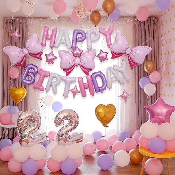 Birthday Banner, 3D Mylar Foil Happy Birthday Balloons, 24pcs Birthday Party Decorations with 6pcs Star Balloons for Kids Girls Women Adults Ecofriendly Party Supplies, Pantone