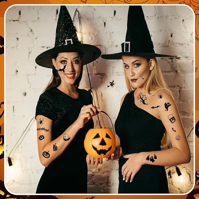 XZENTIRA 182 PCS Halloween Waterproof Temporary Tattoo Stickers 15 Sheets Bat Spider Fake Tattoos for Adults and Halloween Decorations, Trick or Treat Gifts and Makeup Decorations
