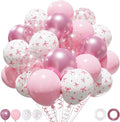 Patimate Pink Bow Balloons Set, 50 pcs 12 inch Metallic Pastel Pink White Transparent Bow Print Balloons Kit for Coquette Birthday Baby Shower for Girls Women Wedding Bridal Shower Party Decorations
