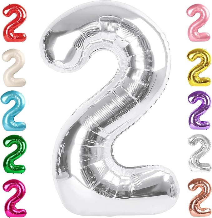 2 Numbers Balloon 40 Inch Silver Two Balloon Number Birthday Decor, 2nd 12 21st Party Celebration Decorations Graduations Wedding Baby Shower