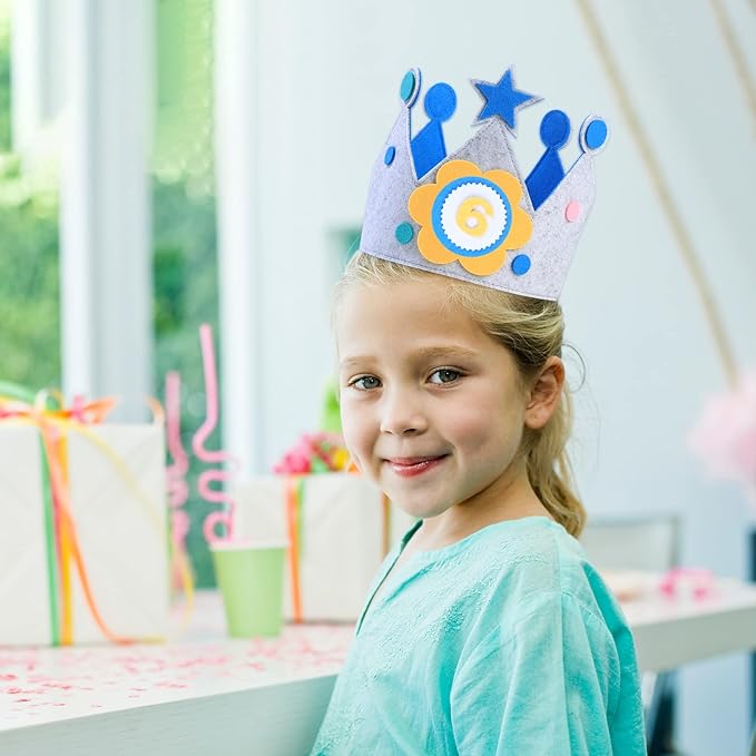 3D Stickers Boy Girls Fabric Crown Gift Party Decoration Birthday Crown 0-9 Replaceable Numbers