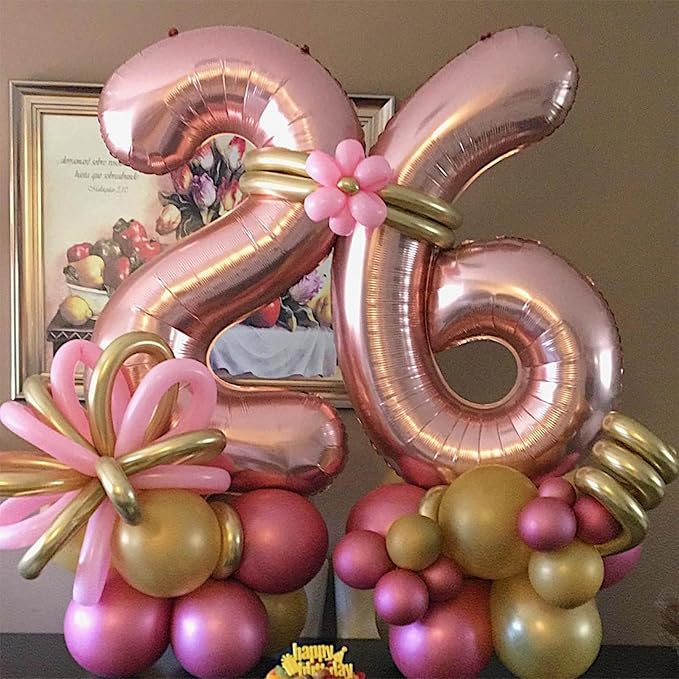 60th Birthday Balloons Rose Gold for Women, 40 Inch Giant Mylar Foil Number 60 Balloons Self Inflating, Rose Gold Digit 6 & 0 Helium Balloons for 60th Anniversary Party Decorations Supplies