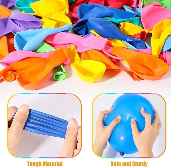 Colorful Balloons 200 PCS, Assorted Color 12 Inches Rainbow Latex Balloons with Bonus Confetti, 10 Bright Colors Party Balloons for Birthday, Wedding, Baby Shower, Decoration (Round-200)