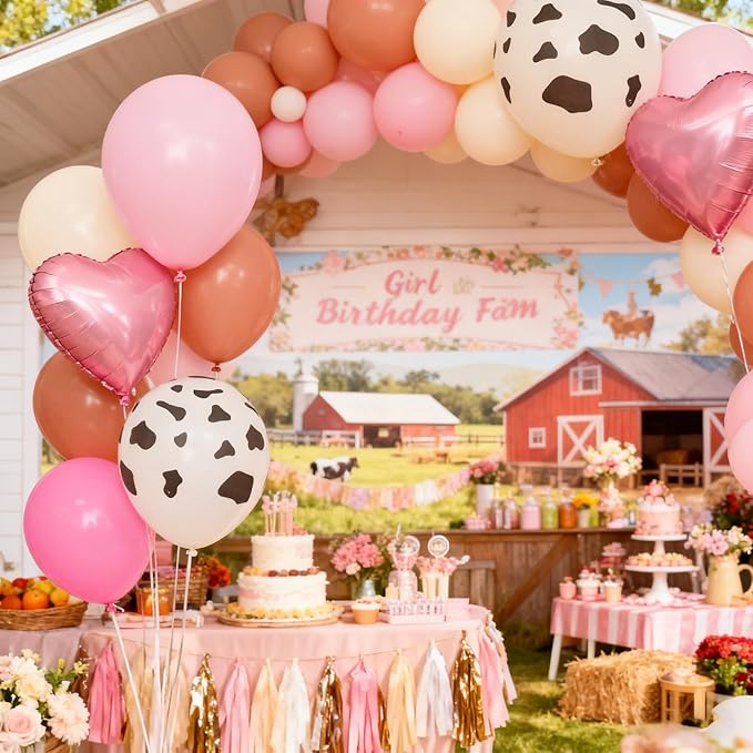 Pink Cow Print Balloons, Cow Balloons 50pcs 12 Inch Pastel Pink Macaron Pink Dusty Rose Neutral Ivory for Girl Pink Cow Birthday Western Party Baby Shower Wedding Bachelorette Farm Theme Decorations