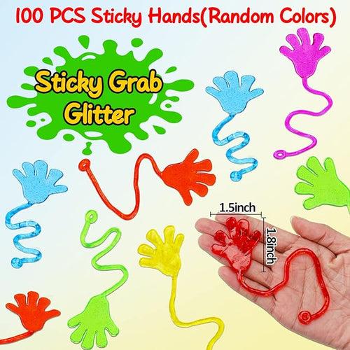 100PCS Glitter Sticky Hands Party Favors for Kids 4-8 8-12 Birthday Supplies Easter Egg Fillers Goodie Bag Stuffers Classroom Treasure Box Toys Carnival Prizes Mini Bulk Treat Trinkets Pinata Stuff