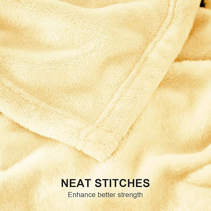 Hansleep Fleece Cream Yellow Full Blanket, Super Soft Flannel Fuzzy Plush Cozy Blanket for All Seasons, Cream Yellow, Full 84x90 Inches