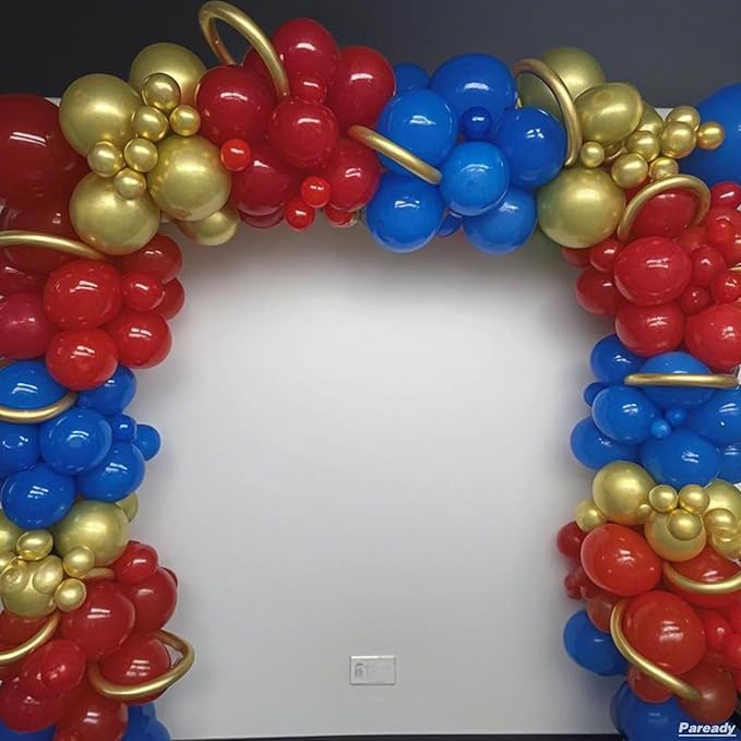 Red Blue Gold Balloon Garland Kit, 120pcs Royal Blue Red Arch Kit With Gold 4D Foil Balloon Long Balloons Different Sizes For Video Theme Birthday Baby Shower Party Graduation Game Bachelorette Decor