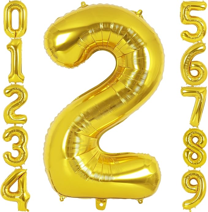 Gold Number 2 Balloon 40 Inch, Big Large Foil Helium Number Balloons, Jumbo Giant Mylar Number 2 Balloons for 2 Year Old Birthday Party Decorations Supplies Anniversary