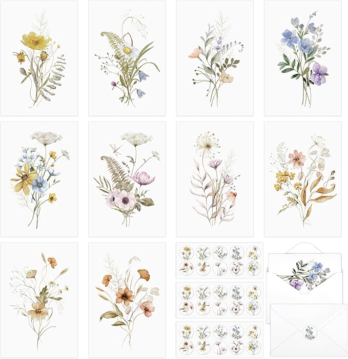 Blank Cards and Envelopes, 40 Pack Blank Note Cards 4x6 in Elegant Floral Greeting Card with Sealing Stickers, Note Card Stationary Set for Birthday, Wedding, Easter All Occasions (10 Designs)