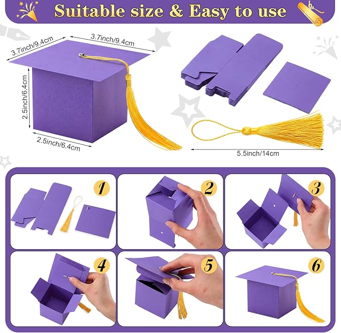 TaoBary 12 Pieces Graduation Candy Box Graduation Decorations Party Gift Boxes Graduate Cap Box Candy Chocolate Cookie Supplies for Ceremony Party (Purple)