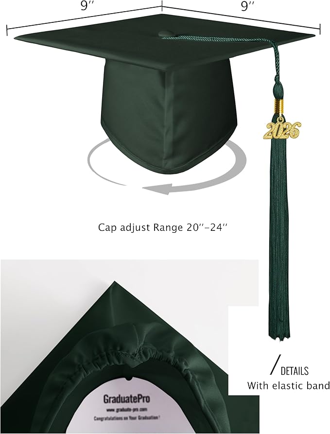 GraduatePro Matte Graduation Cap and Gown Class of 2026 Set Bulk with Tassel for High School & College 12 Colors