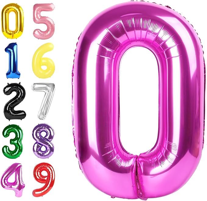 40 Inch Numbers Balloon, Rose Purple Balloons for Birthday Party Decoration, Foil Number 0 Ballon for 0, 10, 20, 100, 2026 Celebration, Birthday, Baby Shower, Anniversary Decor