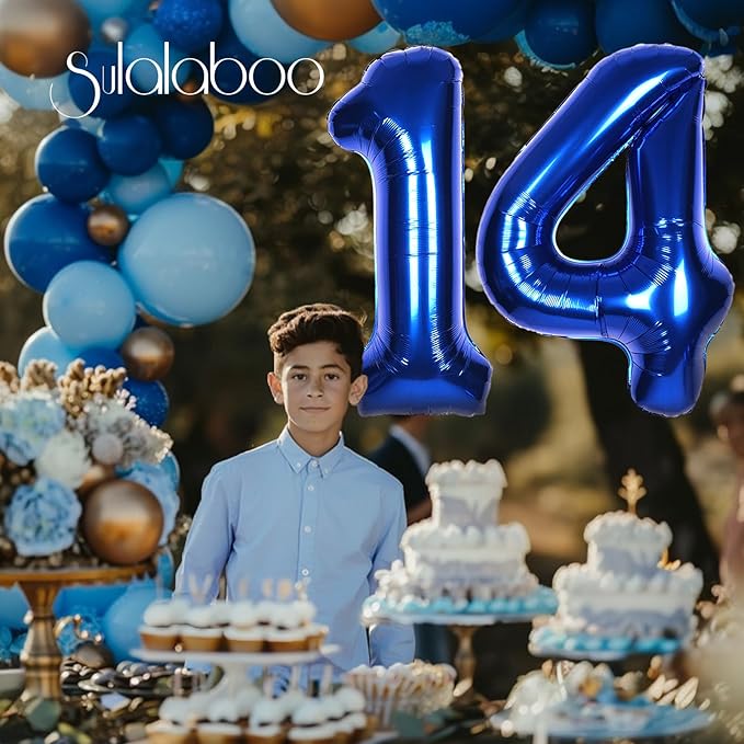 40Inch Navy Blue Number 14 Balloon Large Helium Royal Blue Number Balloons 0-9 Giant Digital 14th Foil Mylar Big Party Balloon for Boy Birthday Party Anniversary Graduation Decorations