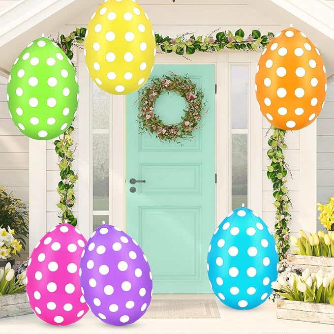6 Pcs Easter Inflatables Eggs Outdoor Decorations Easter Inflatables Outdoor Decorations, Hanging Inflatables Holiday Party Decor Kit