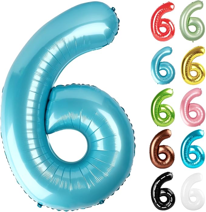 Pearlescent Blue Number 6 Balloon 40 Inch, 6 Balloon Number, 6th Birthday Decorations, Pearlescent Blue Party Supplies for Boys Girls