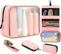 Travel Toiletry Bag Set for Women, Compact Size 5-Piece Hanging Organizer Kit with TSA Approved Cosmetic Bag, Jewelry Case & Cable Pouch, Waterproof Makeup Bag for Travel Essentials- Pink