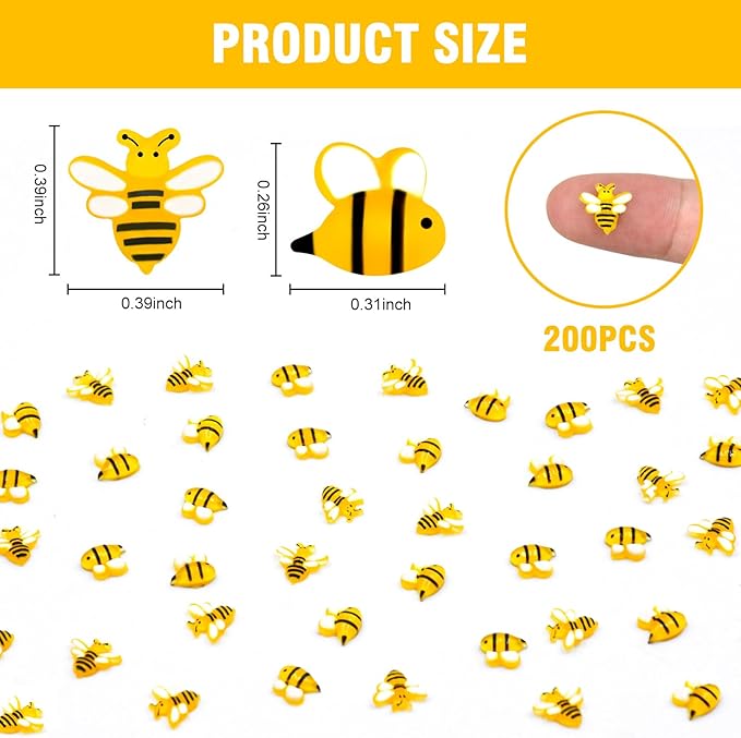 200PCS Micro Resin Bee Decor Dollhouse Tiny Bee Decorations for Party Mini Resin Animals for Garden Micro Landscaping Bee Party Decorations