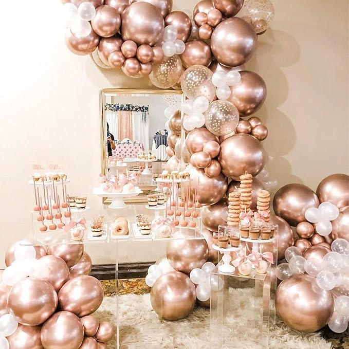PartyWoo Rose Gold Balloons 4pcs 36 Inch Metallic Chrome Rose Gold Balloons for Wedding Anniversary Sweet 16 Baby Shower Bridal Shower Bridgerton Floral Birthday Party Decorations Rose Gold-G107