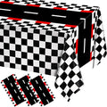 WNINK 3 PCS Racing Car Theme Tablecloths Car Disposable Plastic Tablecloths Black Checkered Flag Table Covers Racetrack Rectangular Tablecloth for Race Car Birthday Party Decorations, 54 x 108 Inch