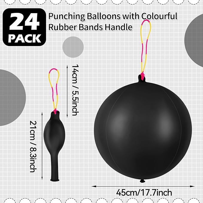 24Pcs Black Punch Balloons Bounce Balloon with Rubber Band Handle Punching Heavy Duty Farm Themed Punch for Birthday Party, Kids (Black)