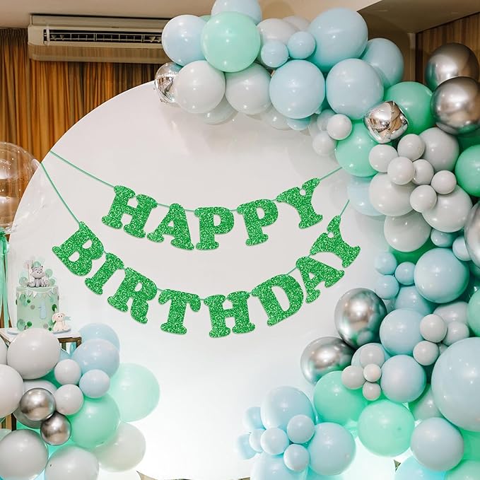 Glitter Green Happy Birthday Banner Birthday Party Decorations Sign Garland Bunting Banner for Wall Decor Party Background for Kids Boys Girls Adults