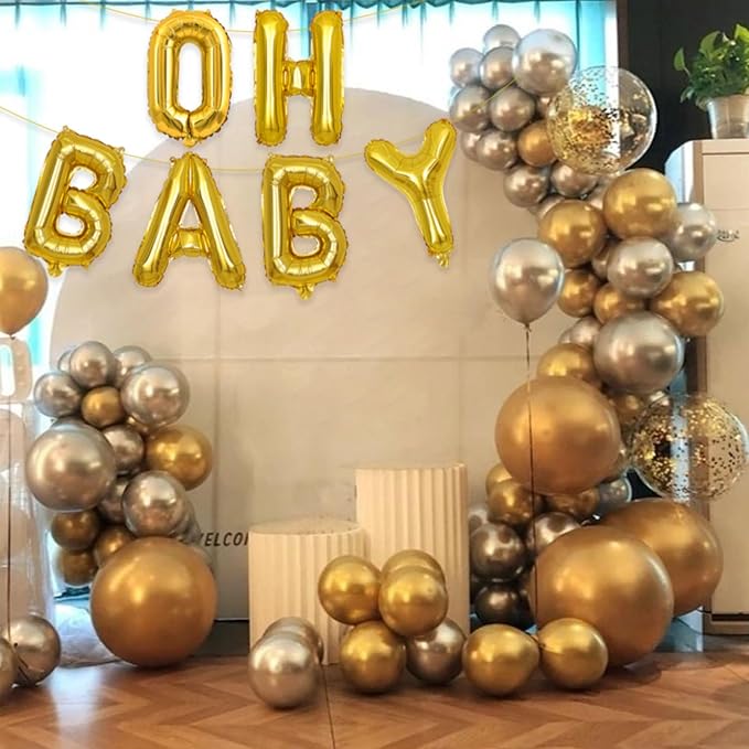 2 Set 12Pcs Gold Oh Baby Letter Balloons 16in Balloon Baby Shower Decorations Party Decor Gold Letter Balloons Oh Baby Party Supplies