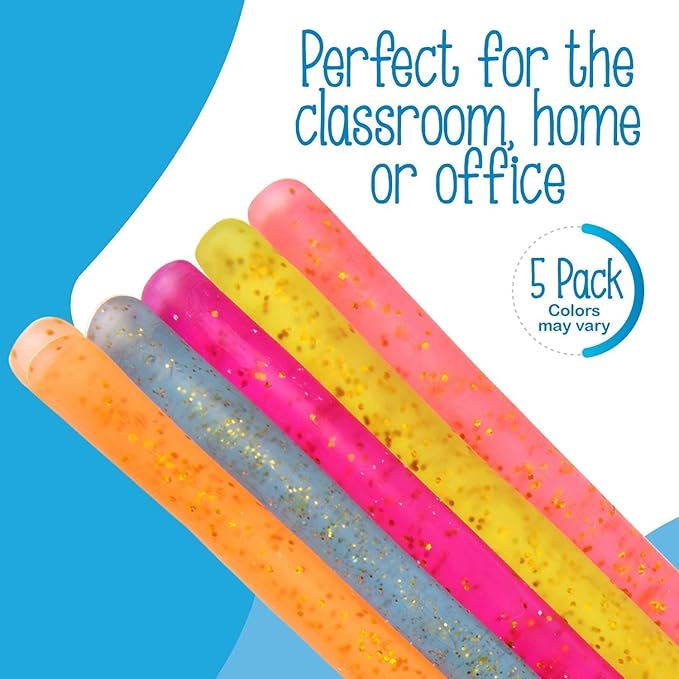 IMPRESA Glitter Sensory Noodle Strands - Monkey Noodle Fidget for Stress Relief & Focus - Sparkly Stretchy Strings & Latex-Free Sensory Balls - Medium, Multicolor, 5-Pack, Glitter Magic