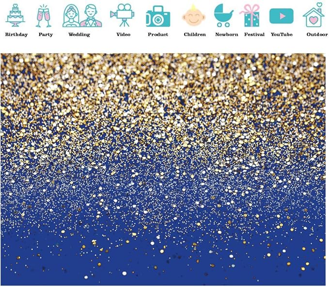 SJOLOON Blue Glitter Backdrop Royal Photo Backdrop for Birthday Party Decoration Graduation Studio Props 12558 (12x10FT)