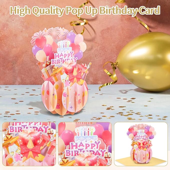 FaCraft Pop Up Birthday Card - Handmade Happy Birthday Pop Up Greeting Cards Gift with Envelope, for Kids Adults, for Her Girls Boys Men Women Son Daughter Mom Dad Boss