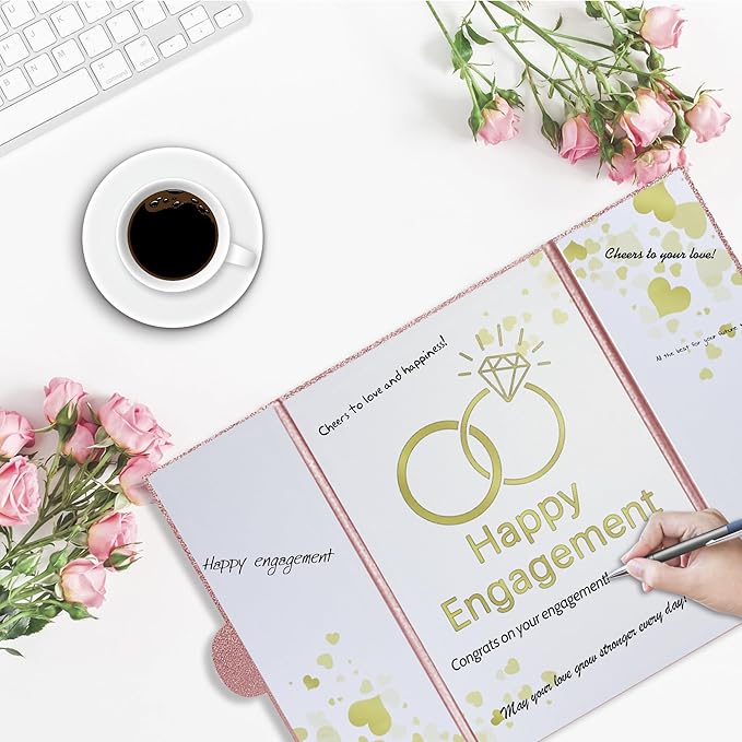 Engagement Party Decorations, Happy Engagement Guest Book Alternative, Large Engagement Card Engagement Gifts for Couple, Engagement Signature Book Engagement Decorations Party Supplies (Pink)