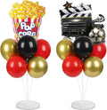 Movie Night Party Balloons Stand Kit 2 Sets with 2 Popcorn Clapboard Foil Balloons Black Red Gold Party Balloon Centerpiece for Tables for Birthday Camera Film Movie Party Decoration
