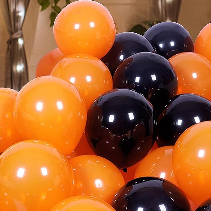 Black and Orange Balloons, 70Pcs 12inch Black Orange Latex Balloon and Confetti Balloons for Halloween Celebration Trick or Treat Party Spooky Ghost Party Bar Anniversary Graduation Decoration