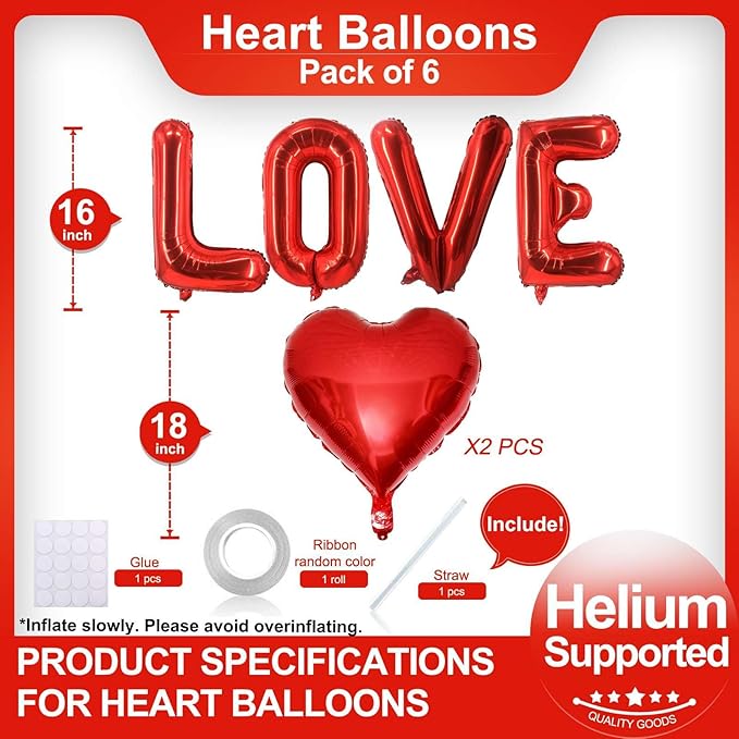 Red Valentine Day Decorations Red Love Balloons Valentines Heart Balloons for Valentines Day Galentines Day Wedding Party Decorations