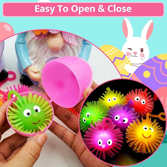 24 Pack Easter Eggs Filled LED Puffer Balls,Light Up Toys Stuffers Stress Relief LED Ball for Boys Girls Kids Teens Easter Egg Hunt Filling Treats Easter Basket Stuffers Easter Party Favor