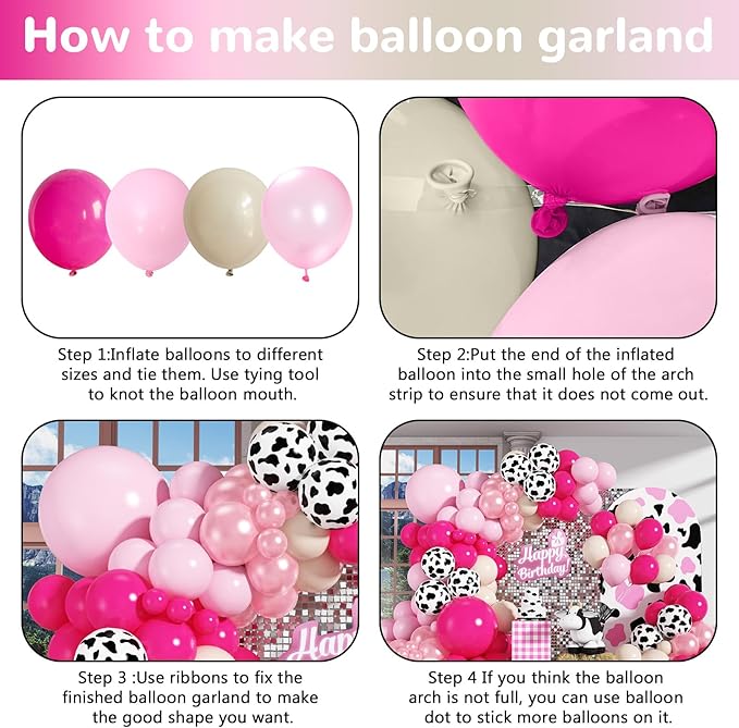 Cowgirl Balloon Arch Kit Cow Print Balloons Hot Pink Light Pink Pearl Sand White Party Balloon Garland for Last Rodeo Bachelorette Decorations Western Lets Go Girls Baby Shower Birthday Decor