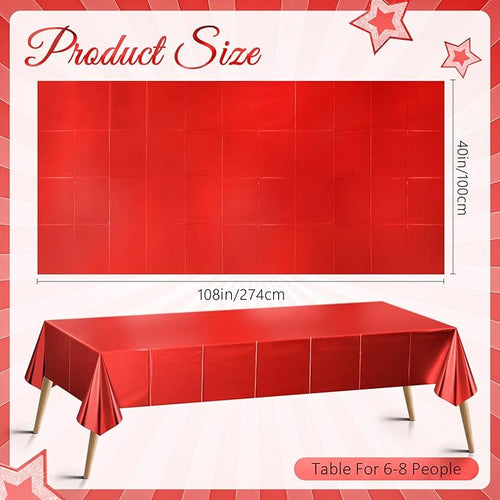 1 pcs Red Tablecloth Plastic -Stunning Metallic Matte Finish, 40" x 108" Christmas Table Cloth, Perfect for Carnival Birthday Party Decorations Casino Night Graduation Table Supplies