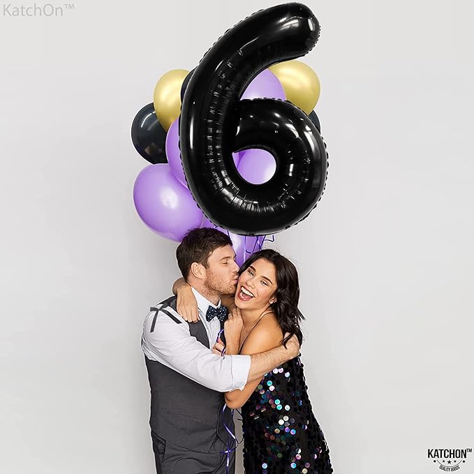 KatchOn, Giant Black Number 6 Balloon - 40 Inch | 6th Birthday Balloon for 6th Birthday Decorations | 6 balloons for Birthday | Six Number | 6 Year Old balloon for 6 Year Decorations