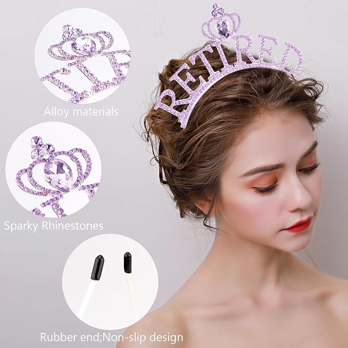 SuPoo Purple Retirement Crown and Sash for Women Retirement Party Decorations Retired Headband Tiara The Legend Has Retired Sash Elegant Rhinestone Headband Retirement Gifts Party Supplies