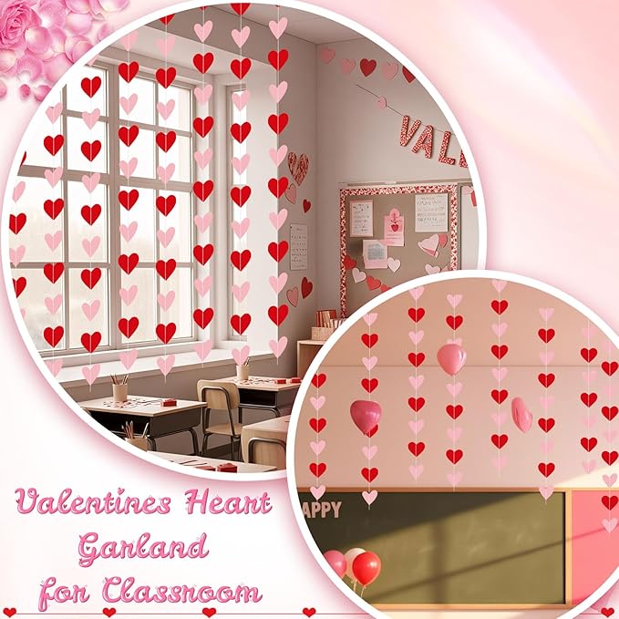 Capoda 8 Pcs Valentine's Day Party Decorations Red Pink Solid Heart Garlands Romantic Hearts Hanging Banners for Sweet Day Birthday Wedding Anniversary Love Themed Party Supplies