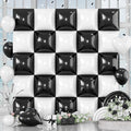 Black and White Square Foil Balloons Wall, 25PCS Double Sided Pearl White and Metallic Black Checkered Square Balloon Backdrop Wall Party Decorations for Racing Car Disco Birthdays New Year Background