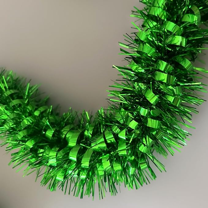 33Ft Christmas Tinsel Garland Shiny Thick Tinsel Xmas Tree Decor Metallic Twist Foil Garland for New Year Parties Birthday Party ST Patricks Day Parade Floats Indoor Outdoor Supplies - Green