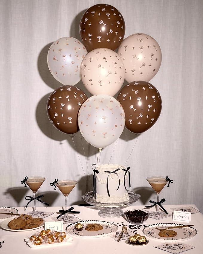 xo, Fetti Brown Espresso Martini Latex Balloons - 24 pk, 12" | Tini Bit Older Birthday, Love Is Brewing Decorations, Party Decor, Coffee Cocktail Gifts, Bachelorette Supplies