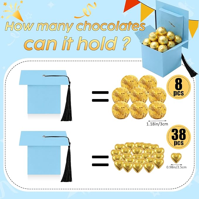 TaoBary 12 Pieces Graduation Candy Box Graduation Decorations Party Gift Boxes Graduate Cap Box Candy Chocolate Cookie Supplies for Ceremony Party(Blue)