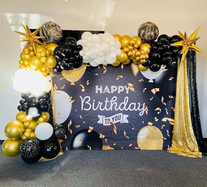 Black and Gold Balloon Garland Arch Kit, 185Pcs Explosion Star Black White Metallic Gold Confetti Latex Balloons for Birthday Anniversary Wedding Engagements Baby Shower Party Decorations