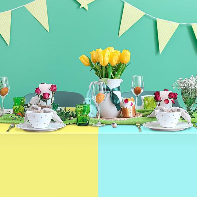 24Pcs Pastel Tablecloths, Rainbow Mix Color Plastic Tablecloth Disposable Rectangle Table Covers for Baby Shower,Bridal,Wedding, Easter,Birthday and Ice Cream Party Decoration, 54 x 108 Inch