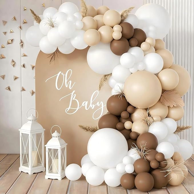 160Pcs Neutral Balloon Garland Arch Kit Brown Beige Nude Tan White Balloons for Neutral Bear Baby Shower Birthday Party Decorations