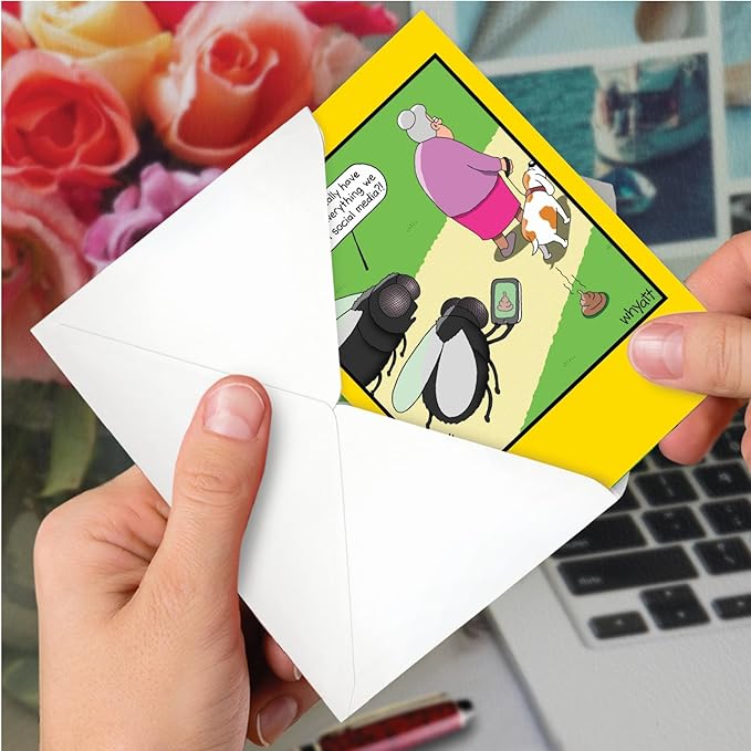 NobleWorks - 1 Hilarious Greeting Card for Birthday - Funny Birthday Cartoon, Comic Notecard - Fly Post C2451BDG